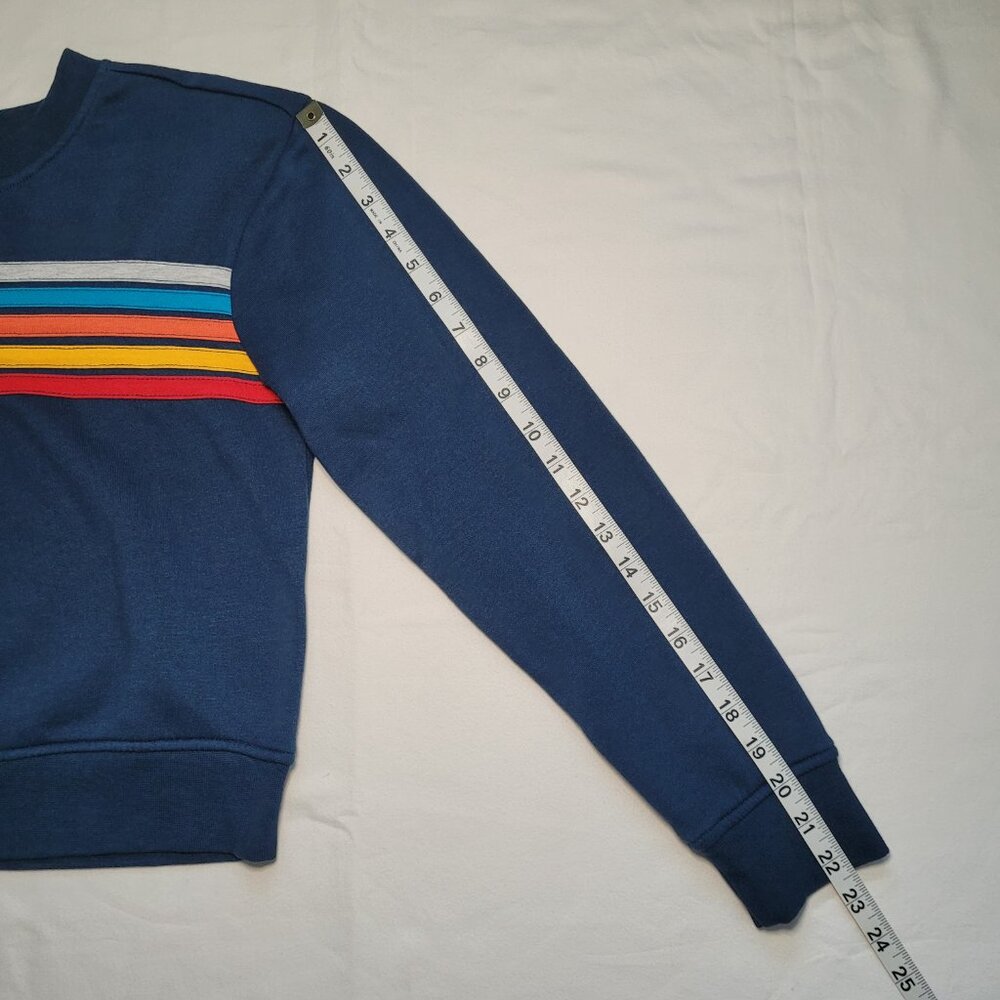 Vanilla Star Navy Blue Retro Rainbow Stripe Cropped Sweatshirt Small - Picture 7 of 8